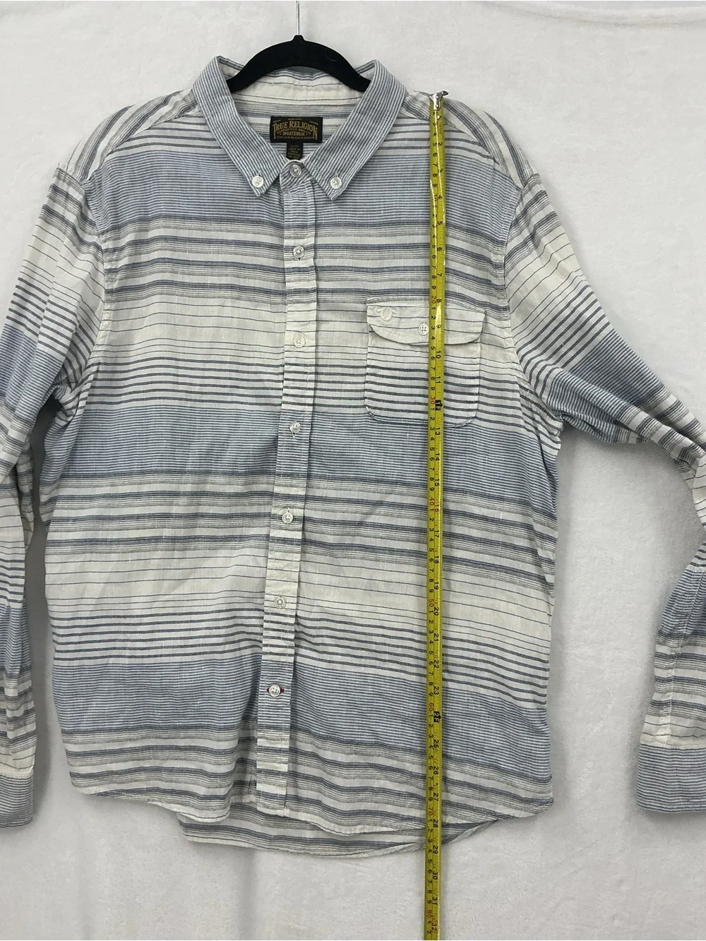 True Religion Blue and White Striped Button-Down Shirt 1051